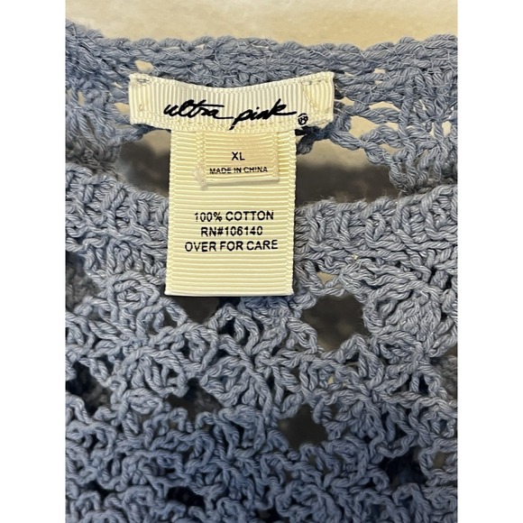 Ultra Pink Crochet Top Size XL Blue Sleeveless Vest Whimsical - Picture 2 of 6